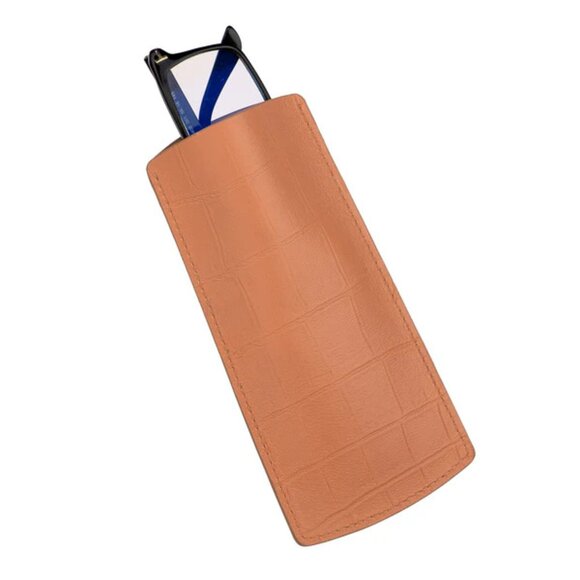 Authentic Calfskin Alligator‑Texture Glasses Pouch Nugget - Picture 1 of 3